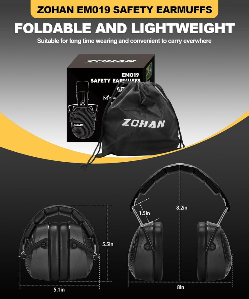 Zohan 019 Safety Earmuffs for Noise Reduction 2Pack - NRR 28dB Hearing Protection Ear Muffs for Working, Shooting, Mowing, Autism, Construction - Image 3